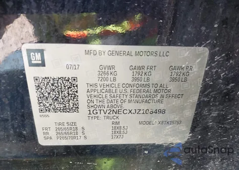 2018 GMC Sierra 1500 Slt из США, поврежденный, VIN 1GTV2NECXJZ106498